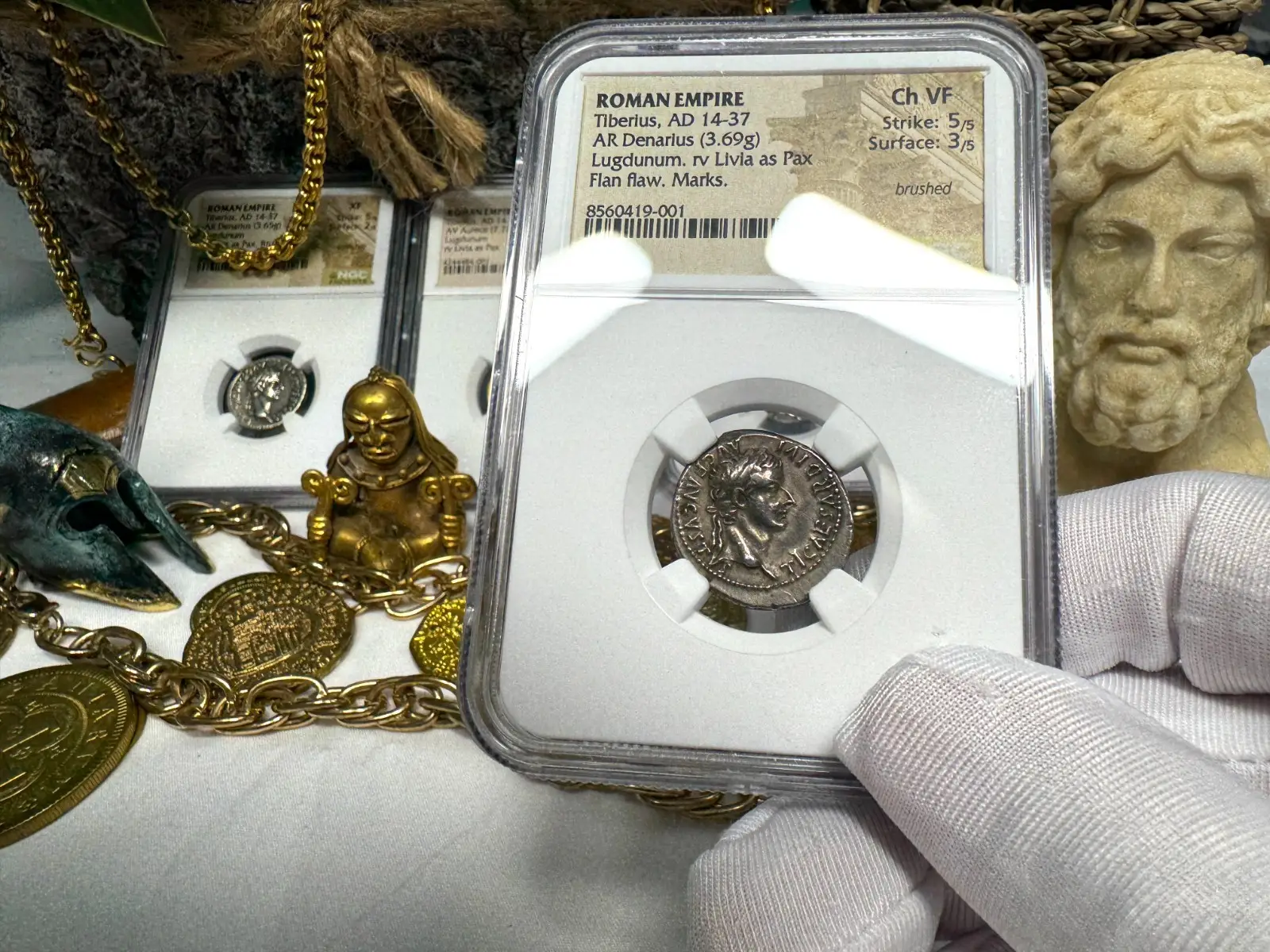 Roman Empire Tiberius "3rd of 12 Caesars" Denarius "Jesus Tribute Penny" NGC ChVF #419-001 13