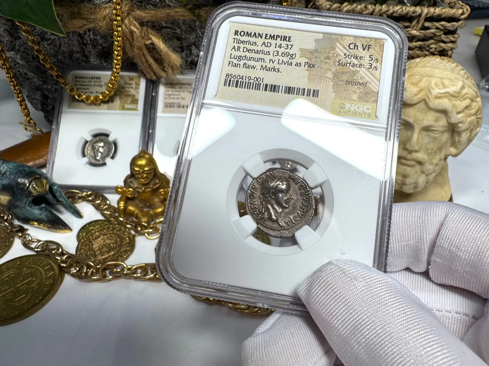 Roman Empire Tiberius "3rd of 12 Caesars" Denarius "Jesus Tribute Penny" NGC ChVF #419-001 12
