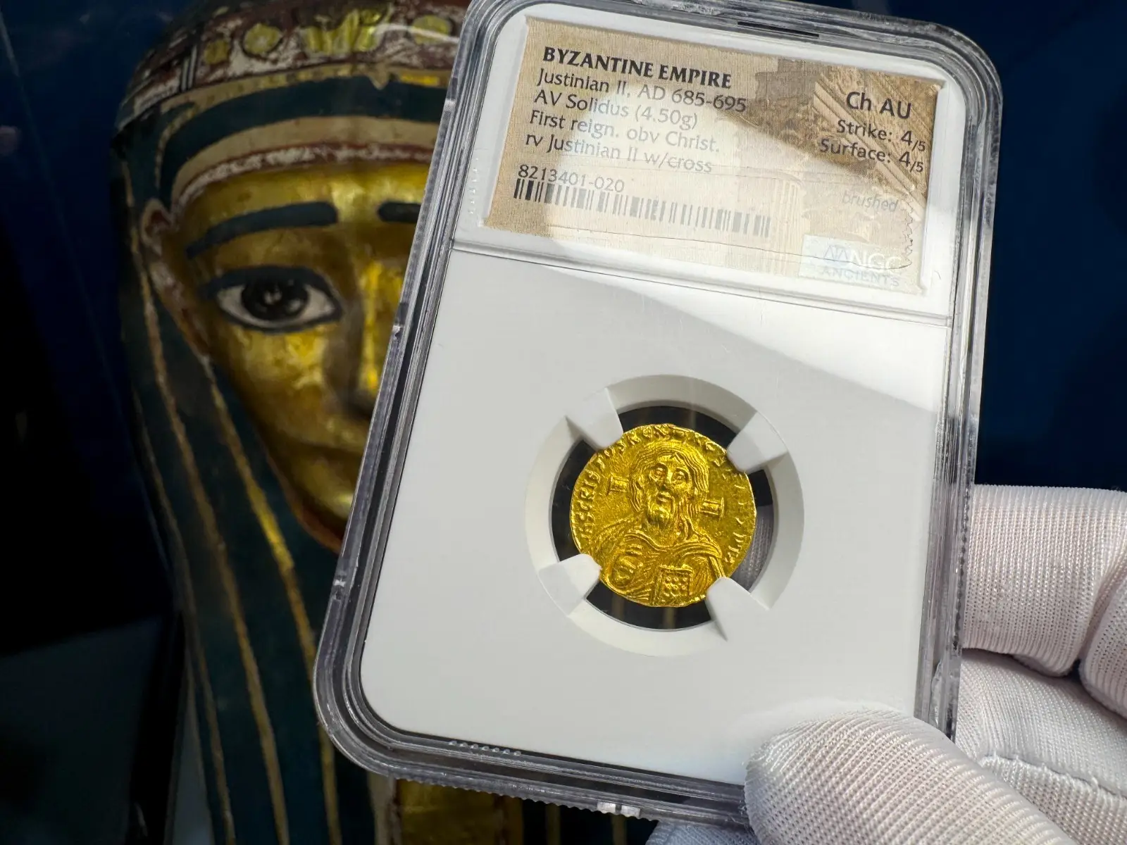 Byzantine Empire "Jesus Christ" Justinian II First Reign NGC Ch AU 4x4 #401-020 4
