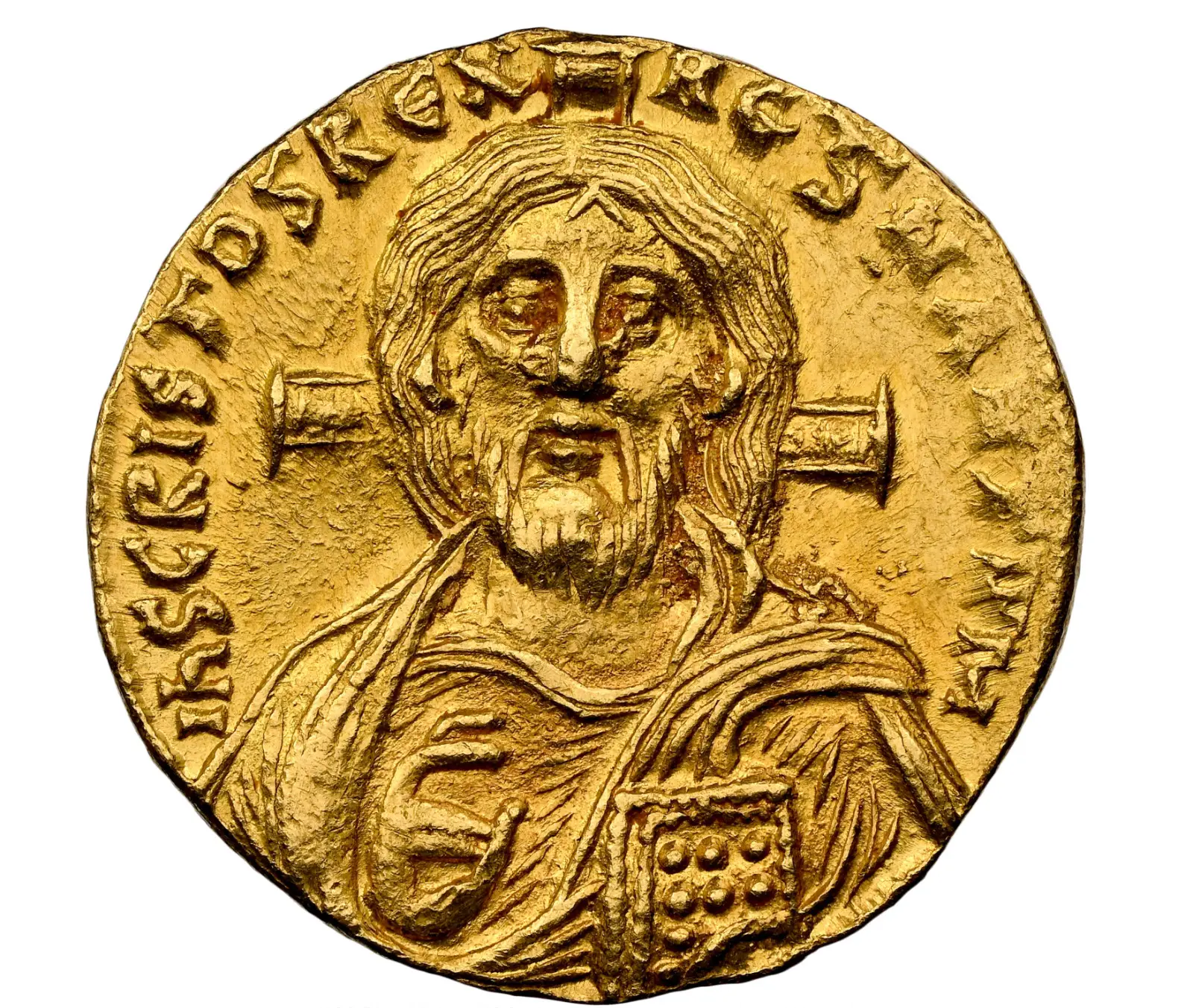 Byzantine Empire "Jesus Christ" Justinian II First Reign NGC Ch AU 4x4 #401-020