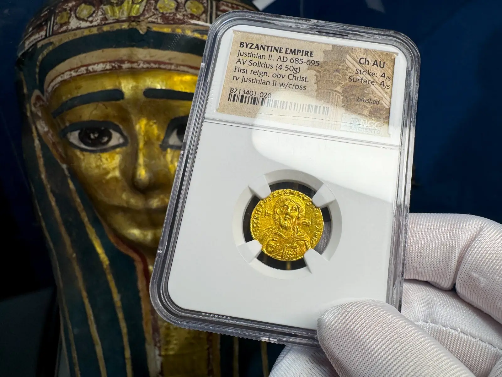 Byzantine Empire "Jesus Christ" Justinian II First Reign NGC Ch AU 4x4 #401-020 9