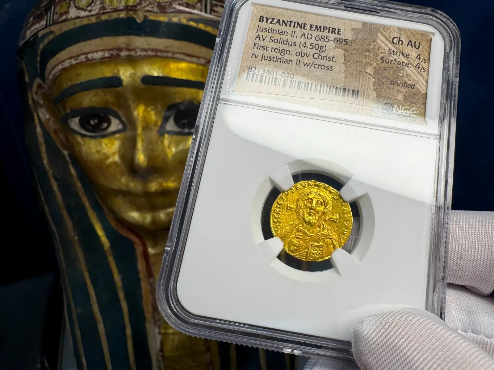 Byzantine Empire "Jesus Christ" Justinian II First Reign NGC Ch AU 4x4 #401-020 8