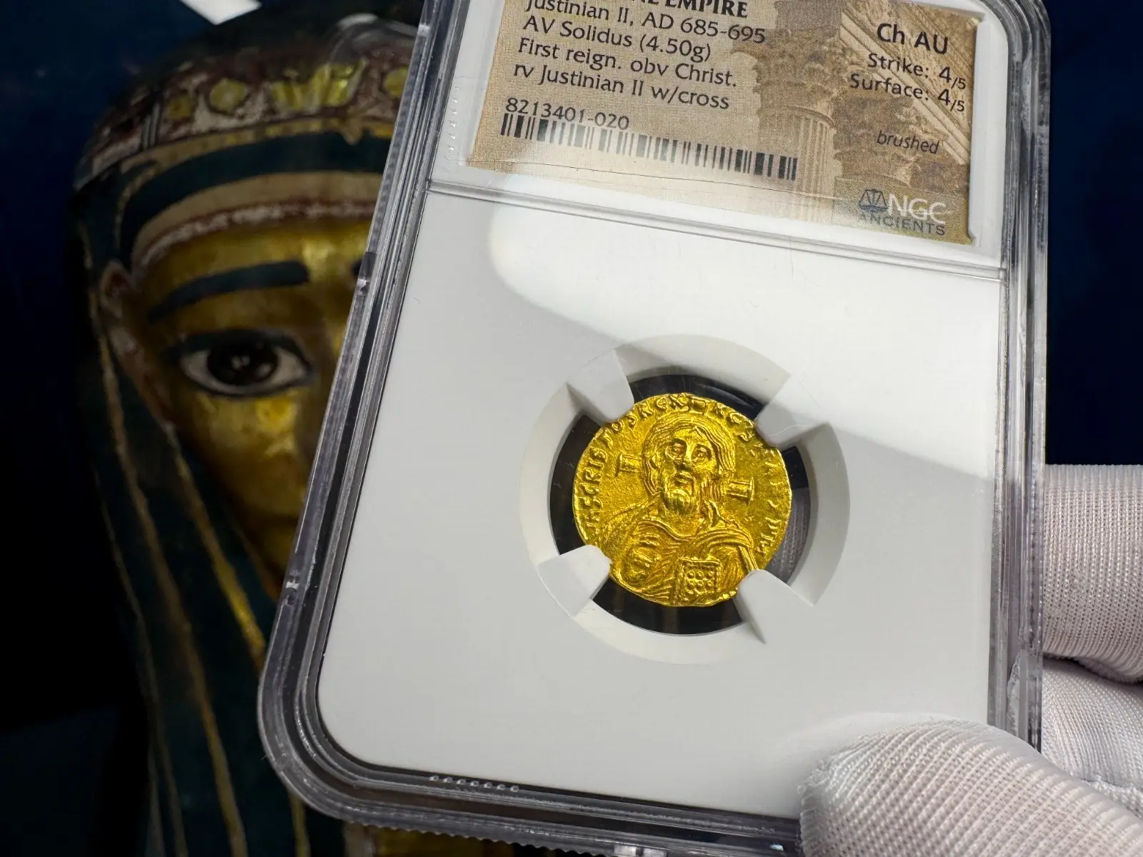 Byzantine Empire "Jesus Christ" Justinian II First Reign NGC Ch AU 4x4 #401-020 5