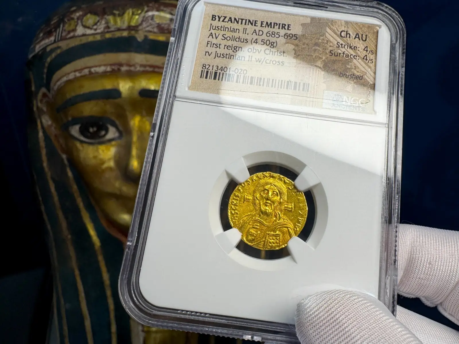 Byzantine Empire "Jesus Christ" Justinian II First Reign NGC Ch AU 4x4 #401-020 19