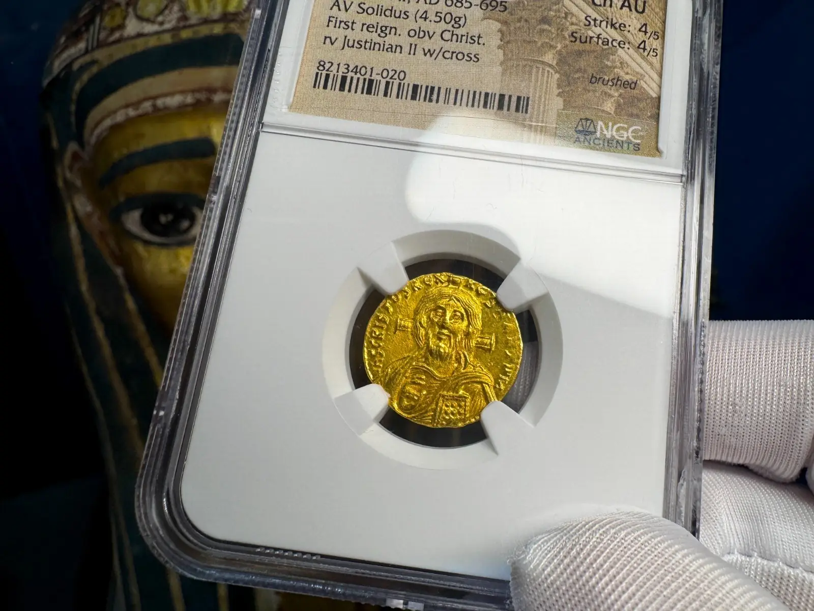 Byzantine Empire "Jesus Christ" Justinian II First Reign NGC Ch AU 4x4 #401-020 15