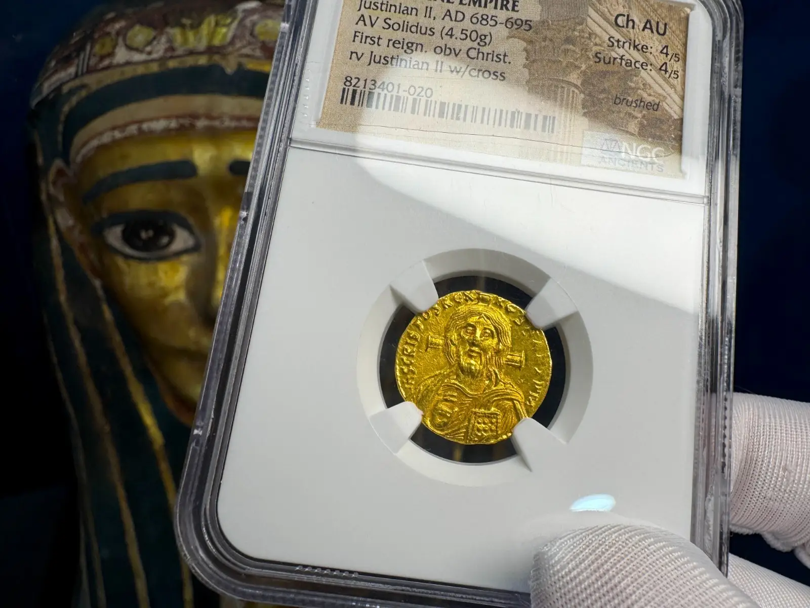 Byzantine Empire "Jesus Christ" Justinian II First Reign NGC Ch AU 4x4 #401-020 20