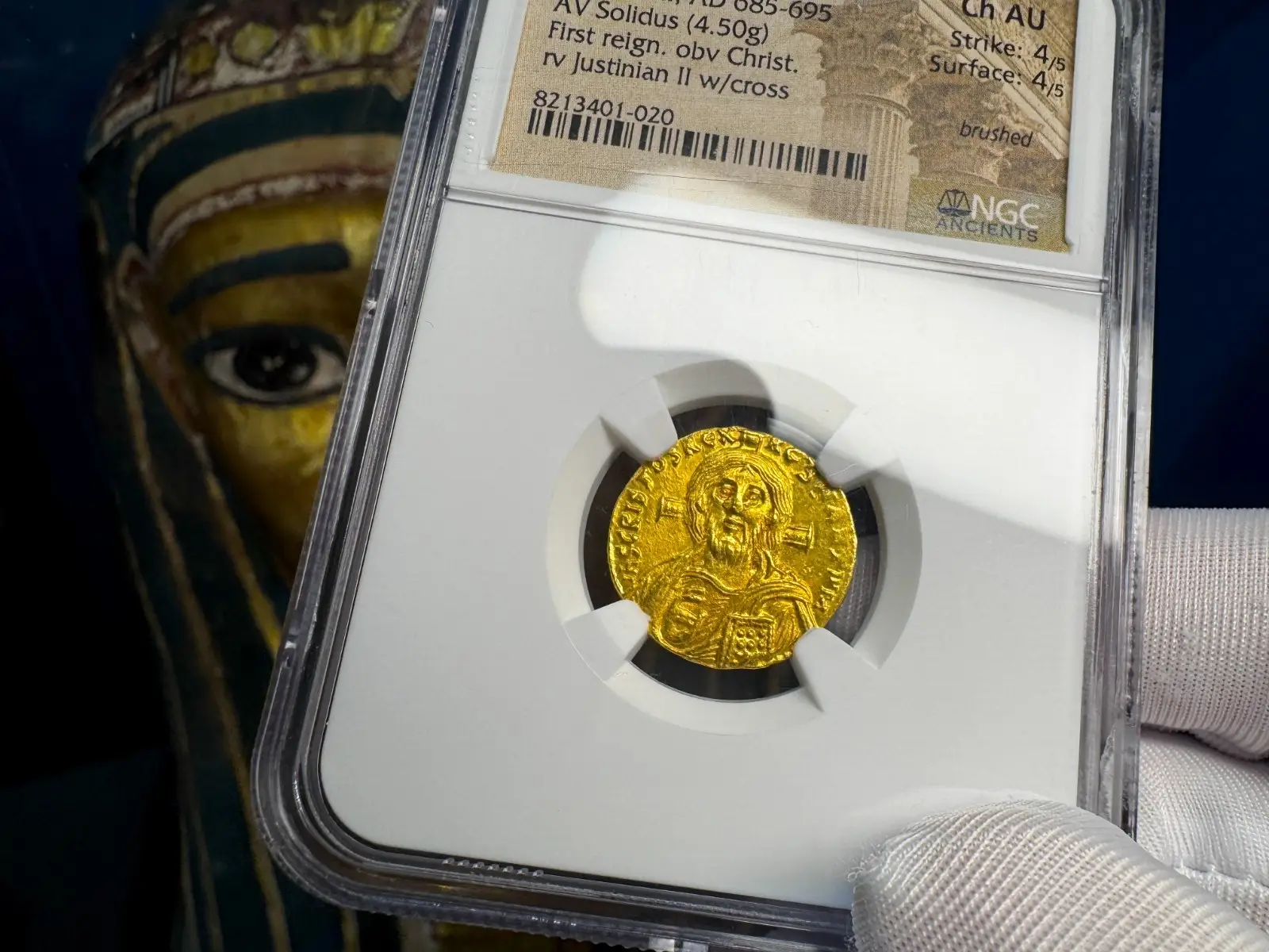 Byzantine Empire "Jesus Christ" Justinian II First Reign NGC Ch AU 4x4 #401-020 17