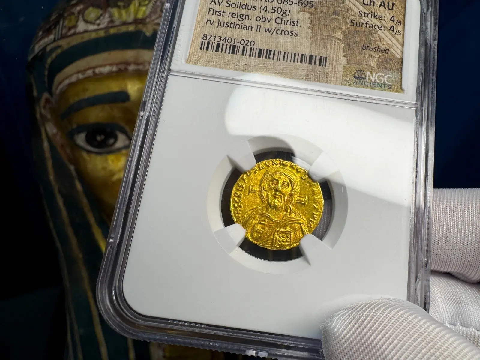 Byzantine Empire "Jesus Christ" Justinian II First Reign NGC Ch AU 4x4 #401-020 16