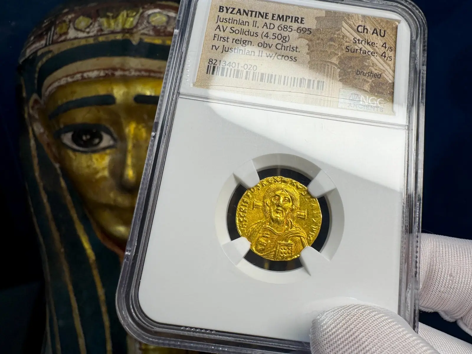 Byzantine Empire "Jesus Christ" Justinian II First Reign NGC Ch AU 4x4 #401-020 21