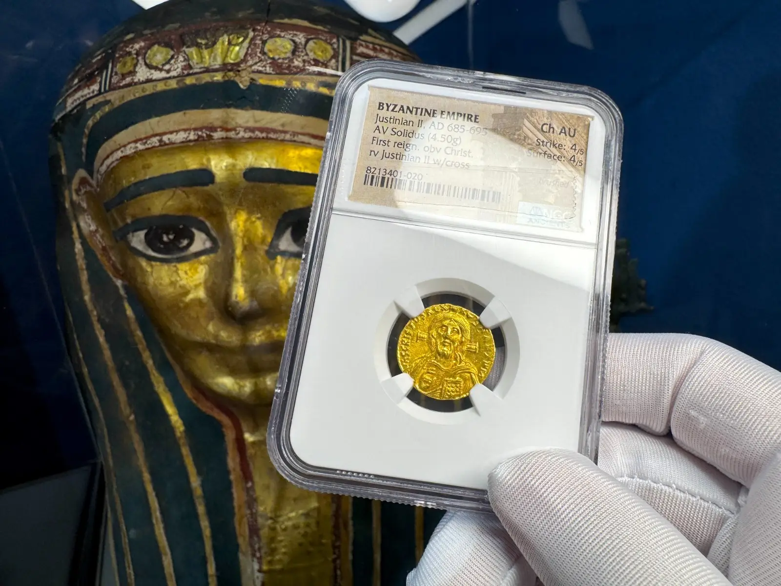 Byzantine Empire "Jesus Christ" Justinian II First Reign NGC Ch AU 4x4 #401-020 12