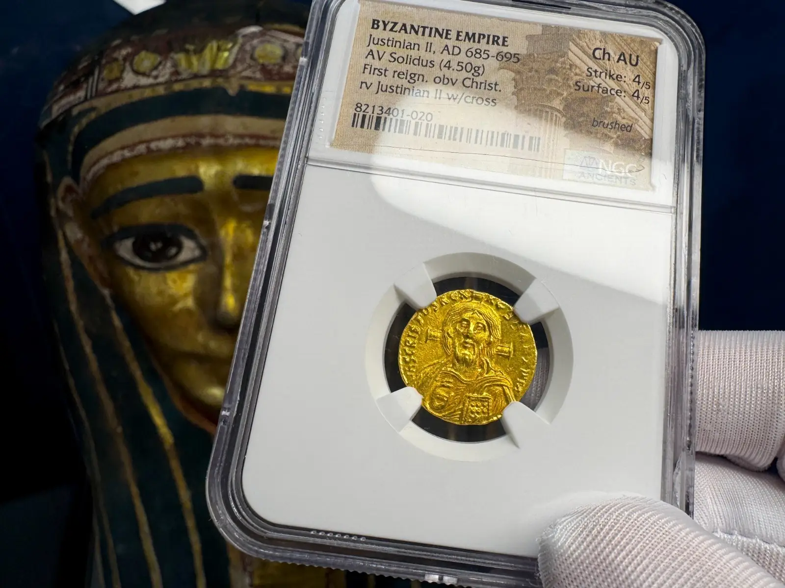 Byzantine Empire "Jesus Christ" Justinian II First Reign NGC Ch AU 4x4 #401-020 13
