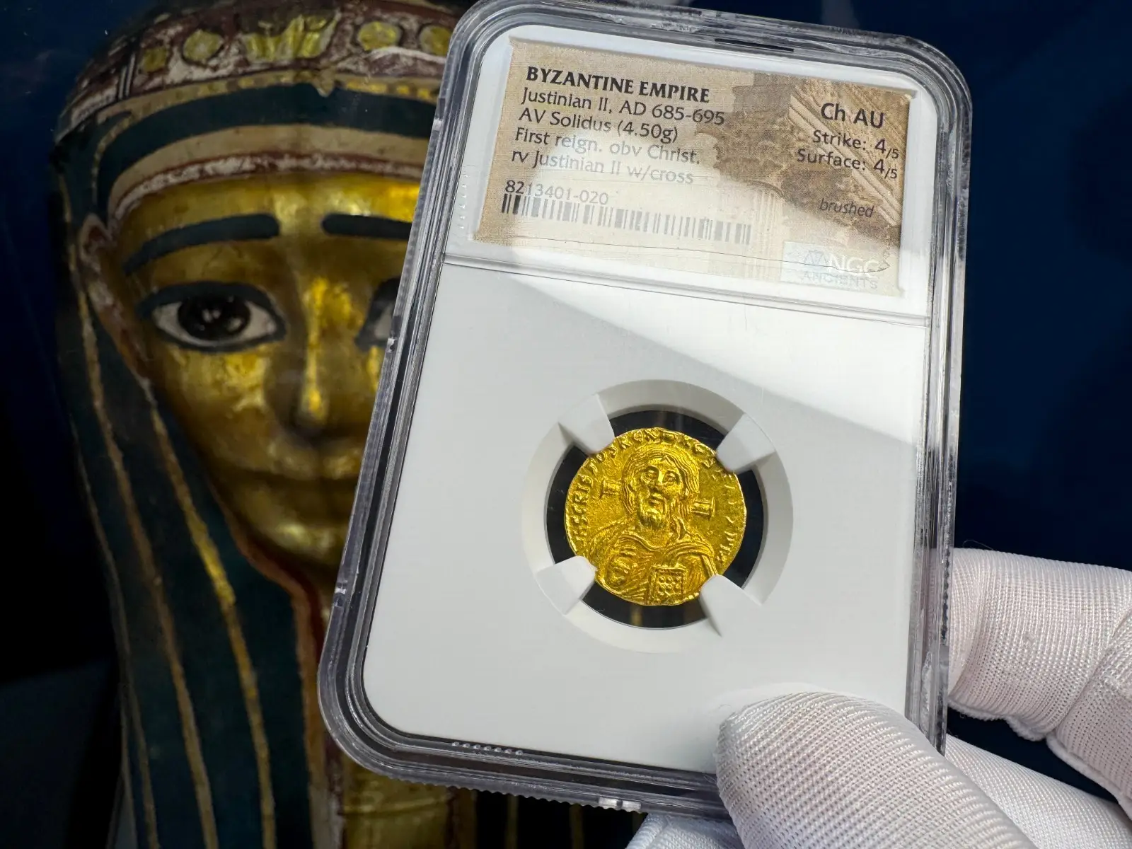 Byzantine Empire "Jesus Christ" Justinian II First Reign NGC Ch AU 4x4 #401-020 22
