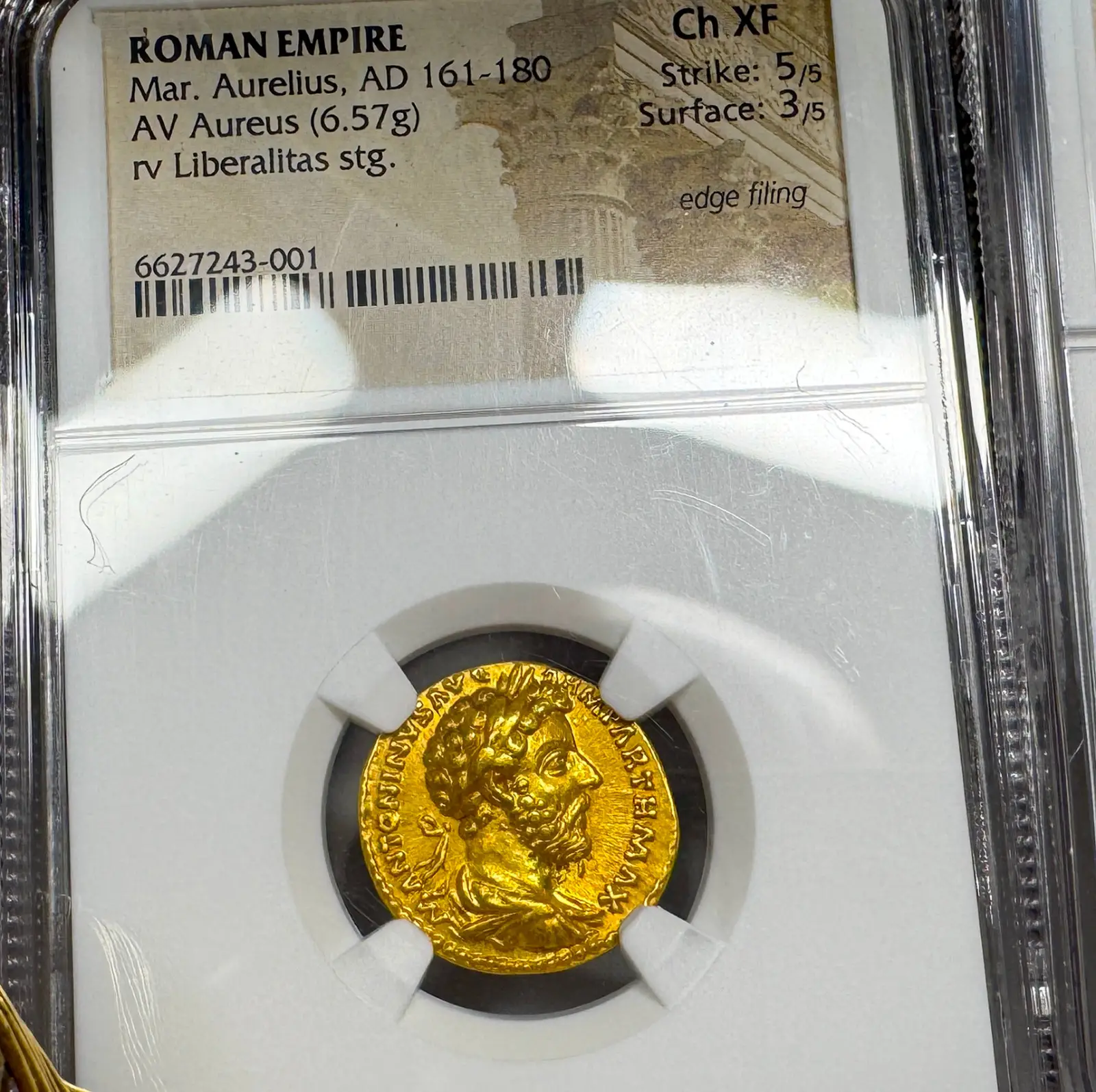 Roman Empire Marcus Aurelius "5th of 5 Emperors" Aureus NGC Ch XF #243-001 2