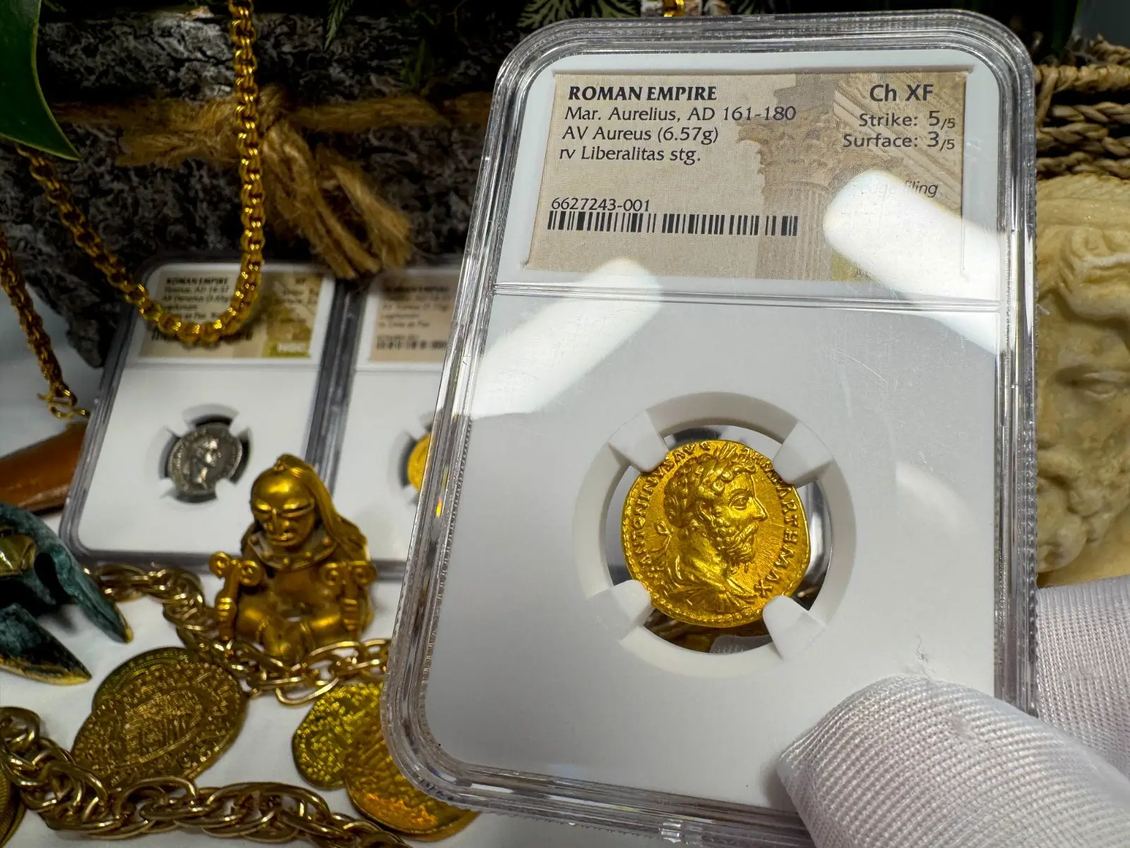 Roman Empire Marcus Aurelius "5th of 5 Emperors" Aureus NGC Ch XF #243-001 19