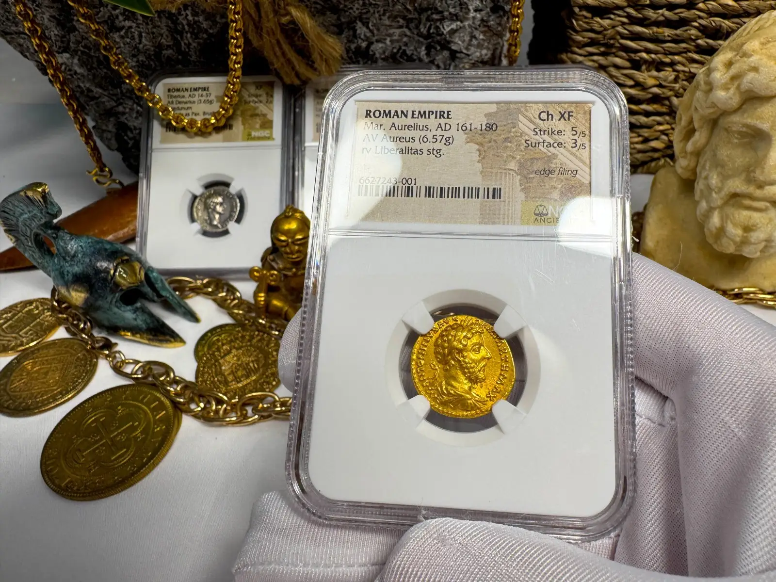 Roman Empire Marcus Aurelius "5th of 5 Emperors" Aureus NGC Ch XF #243-001 15