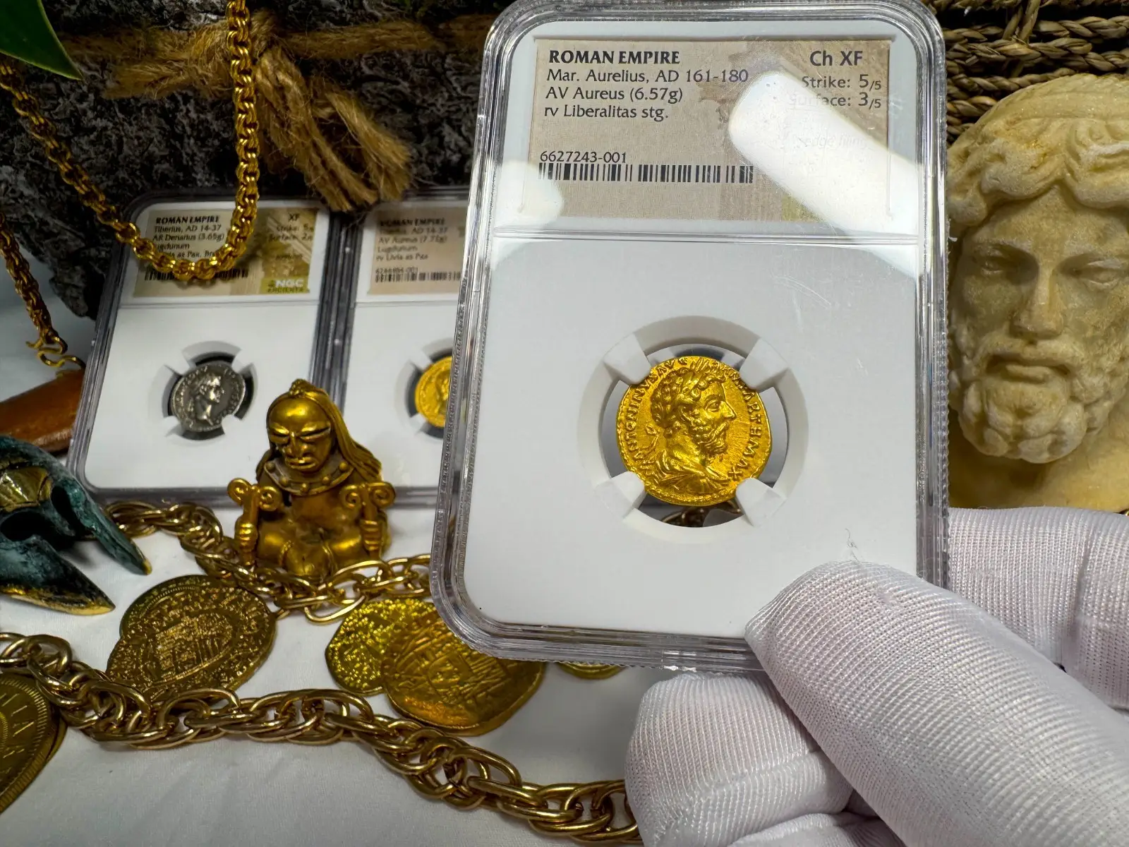Roman Empire Marcus Aurelius "5th of 5 Emperors" Aureus NGC Ch XF #243-001 13