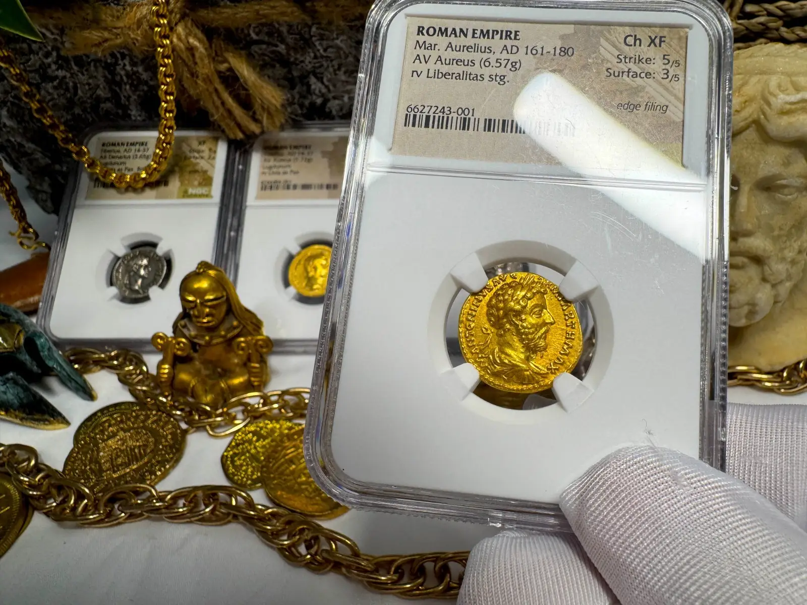 Roman Empire Marcus Aurelius "5th of 5 Emperors" Aureus NGC Ch XF #243-001 3