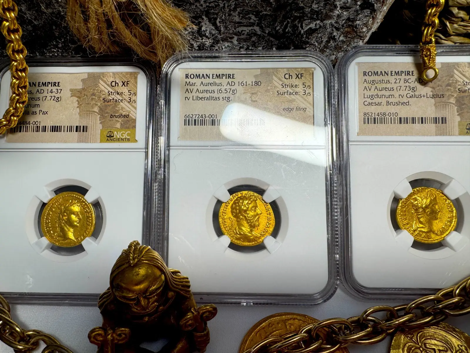 Roman Empire Marcus Aurelius "5th of 5 Emperors" Aureus NGC Ch XF #243-001 9