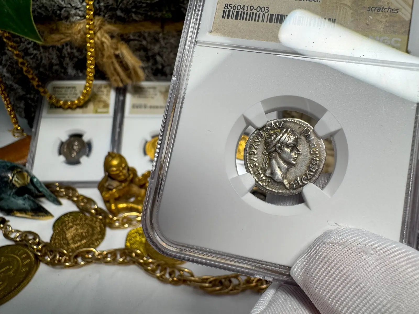 Roman Empire Tiberius "3rd of 12 CAESARS" Denarius "Jesus Tribute Penny" NGC XF #419-003 12