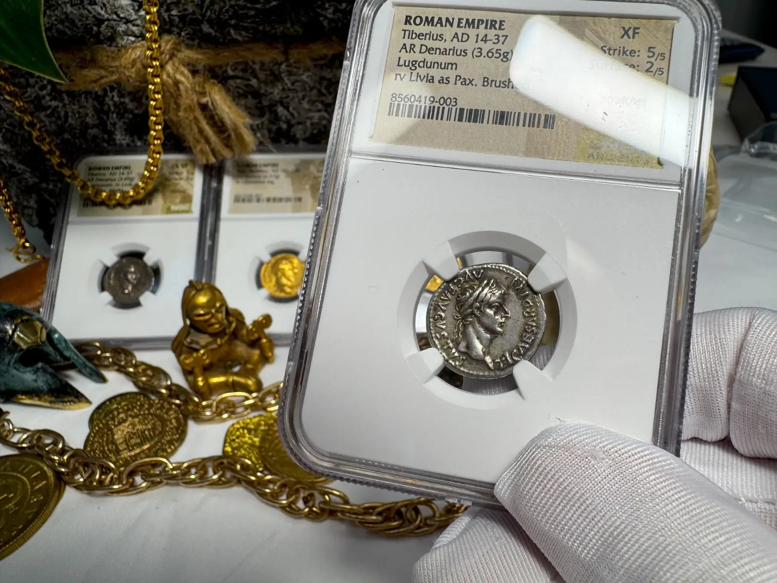 Roman Empire Tiberius "3rd of 12 CAESARS" Denarius "Jesus Tribute Penny" NGC XF #419-003 16