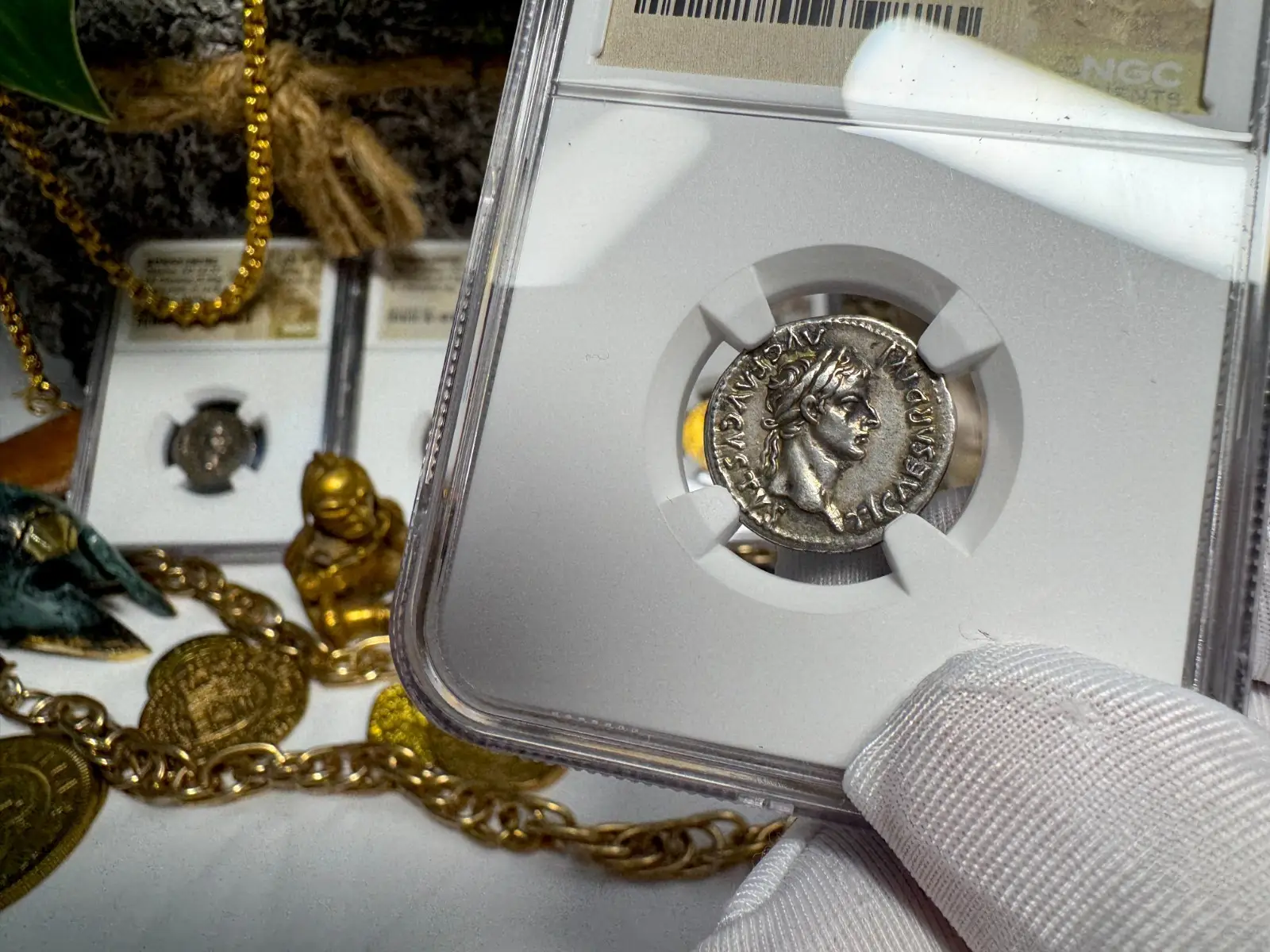 Roman Empire Tiberius "3rd of 12 CAESARS" Denarius "Jesus Tribute Penny" NGC XF #419-003 3