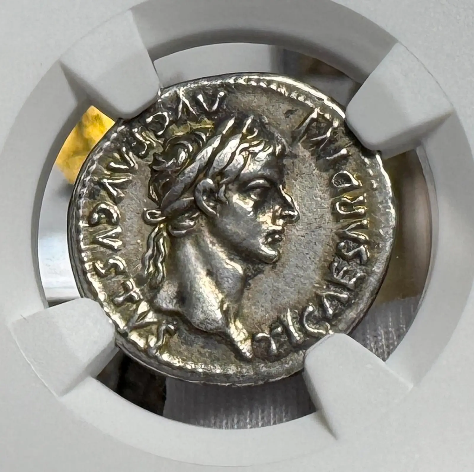 Roman Empire Tiberius "3rd of 12 CAESARS" Denarius "Jesus Tribute Penny" NGC XF #419-003