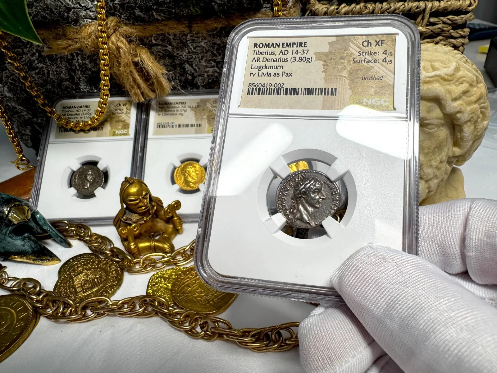 Roman Empire Tiberius "3rd of 12 Caesars" Denarius "Jesus Tribute Penny" NGC Ch XF #419-002 12