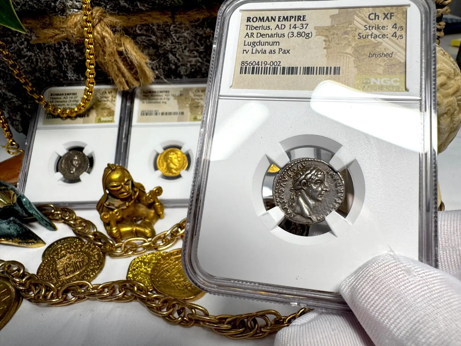 Roman Empire Tiberius "3rd of 12 Caesars" Denarius "Jesus Tribute Penny" NGC Ch XF #419-002 18