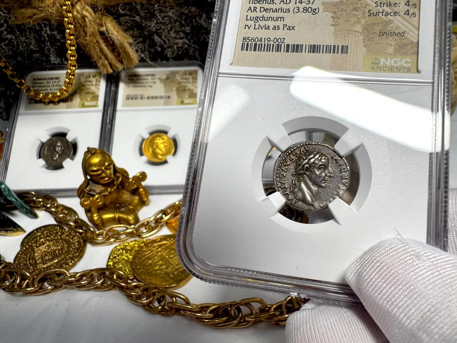 Roman Empire Tiberius "3rd of 12 Caesars" Denarius "Jesus Tribute Penny" NGC Ch XF #419-002 7