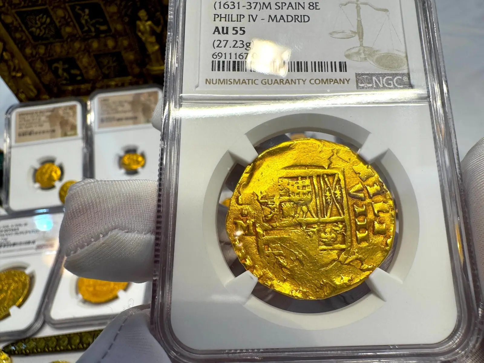 Spain 8 Escudos 1631-67 "Madrid *Rare* Brute Style" NGC 55  23