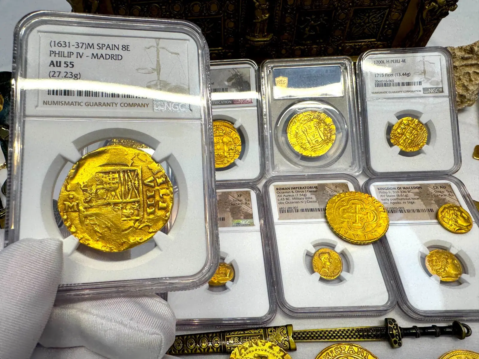 Spain 8 Escudos 1631-67 "Madrid *Rare* Brute Style" NGC 55  22
