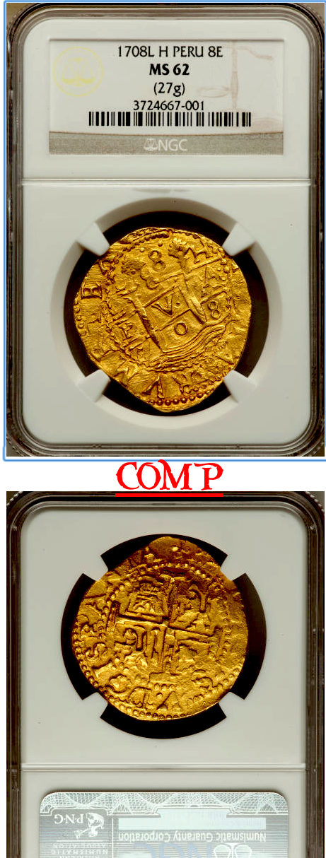 Peru 8 Escudos 1708 "1715 Fleet" NGC 61 Only 5 Known 15