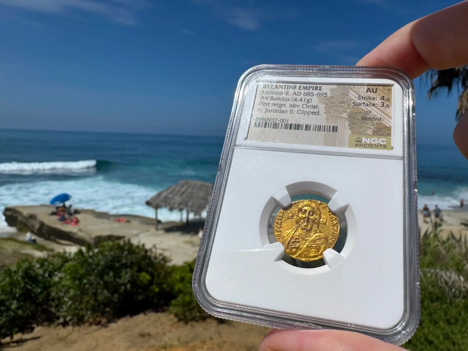 Byzantine Empire "Jesus Christ" Justinian II *First Reign* 685AD NGC AU Gorgeous! #937-001 24
