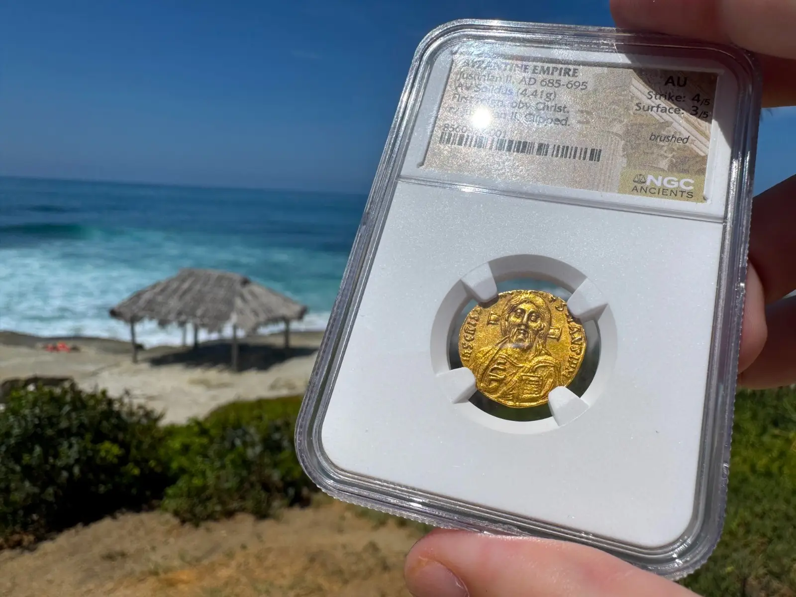 Byzantine Empire "Jesus Christ" Justinian II *First Reign* 685AD NGC AU Gorgeous! #937-001 22