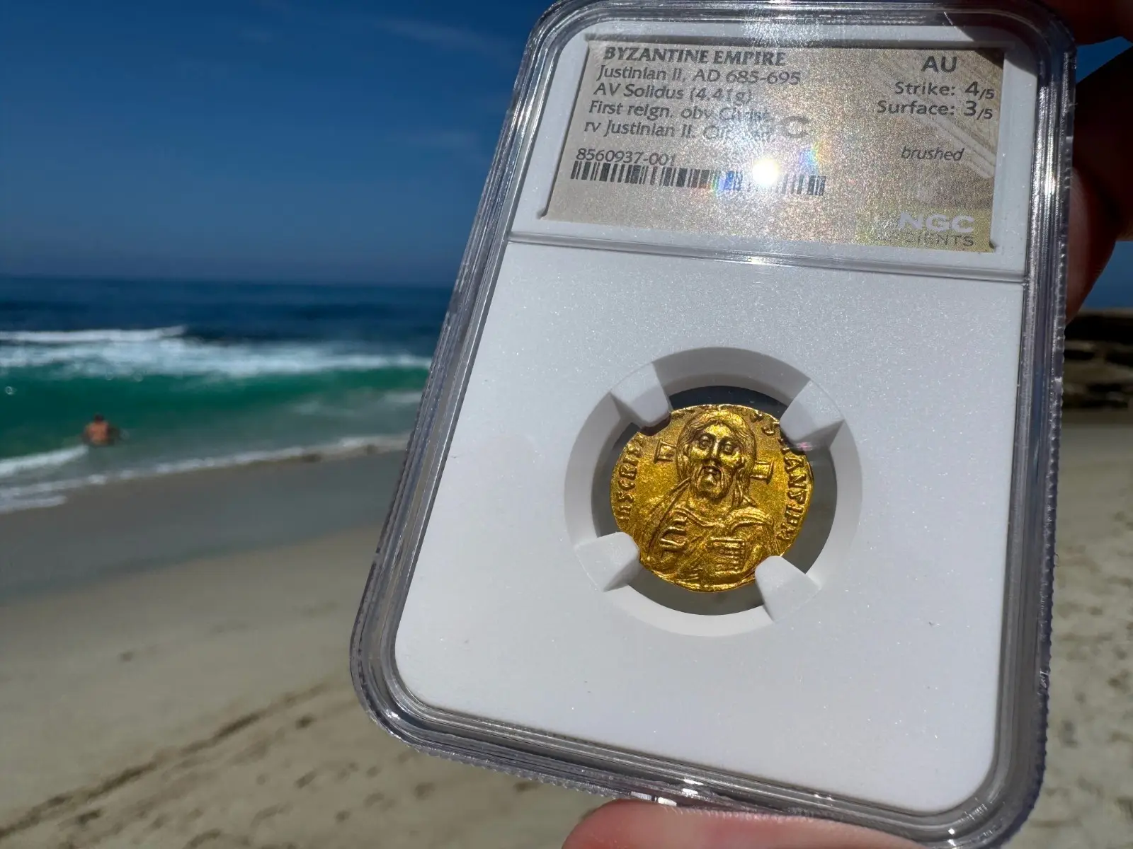 Byzantine Empire "Jesus Christ" Justinian II *First Reign* 685AD NGC AU Gorgeous! #937-001 15