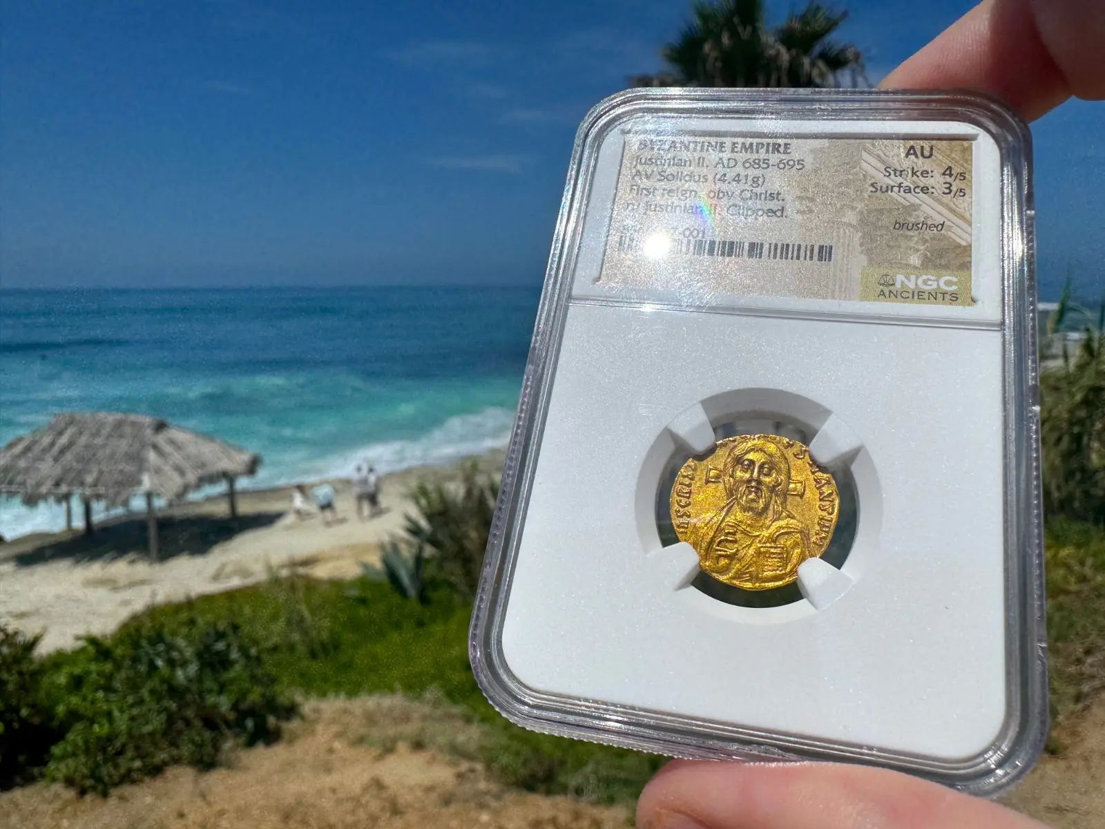 Byzantine Empire "Jesus Christ" Justinian II *First Reign* 685AD NGC AU Gorgeous! #937-001 4
