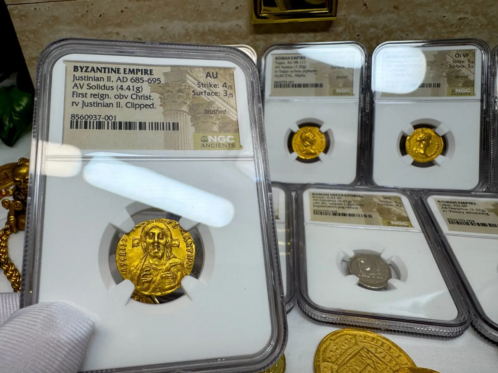 Byzantine Empire "Jesus Christ" Justinian II *First Reign* 685AD NGC AU Gorgeous! #937-001 3