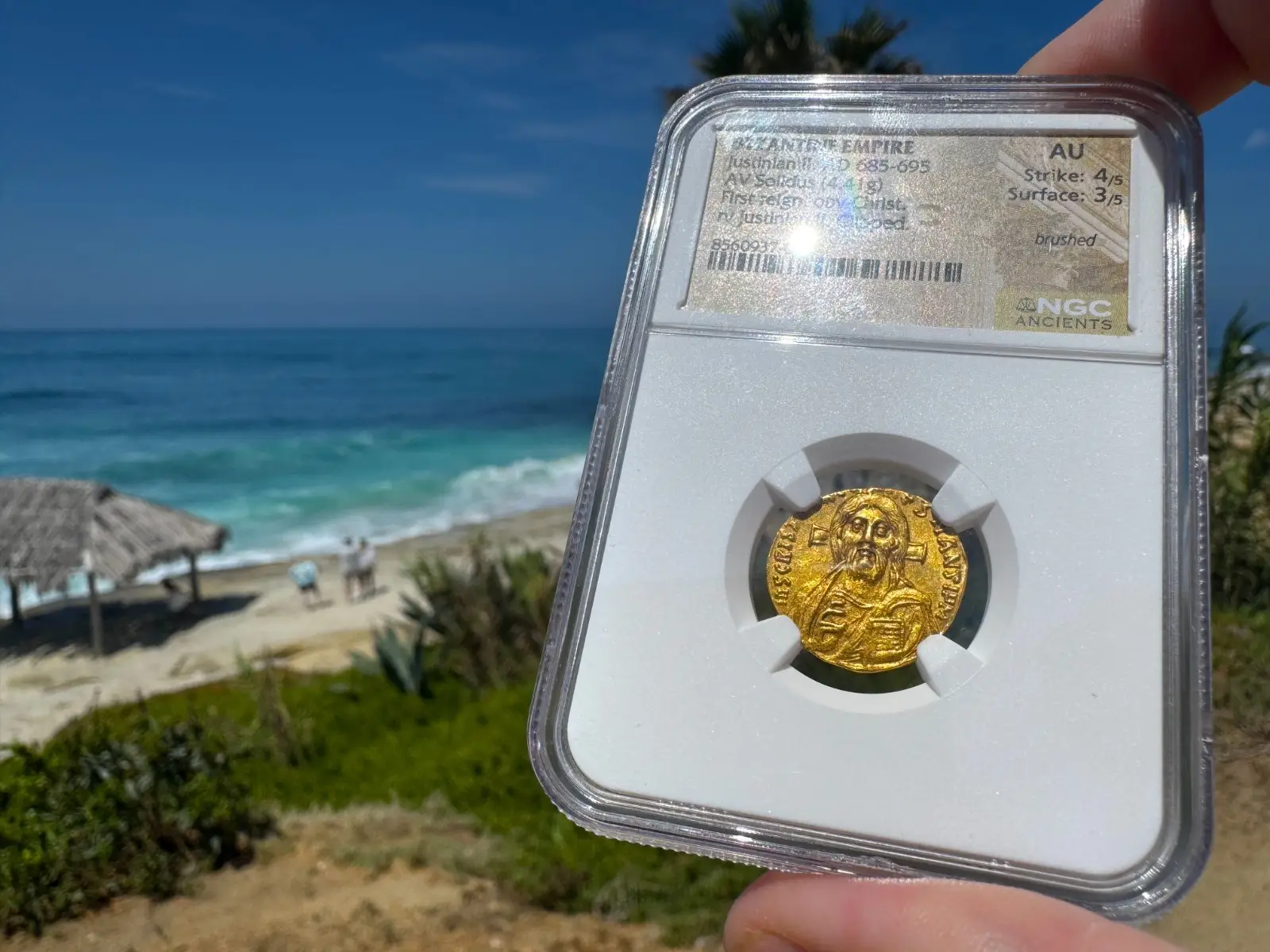 Byzantine Empire "Jesus Christ" Justinian II *First Reign* 685AD NGC AU Gorgeous! #937-001 18