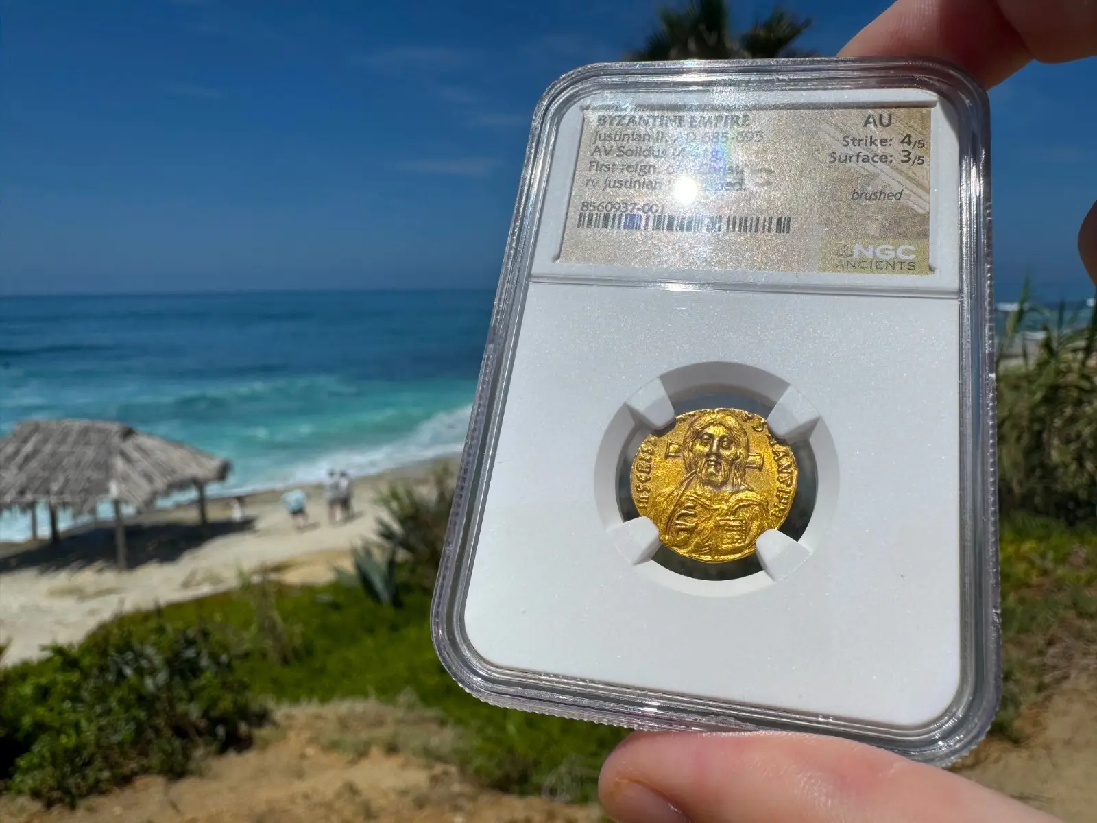 Byzantine Empire "Jesus Christ" Justinian II *First Reign* 685AD NGC AU Gorgeous! #937-001 8