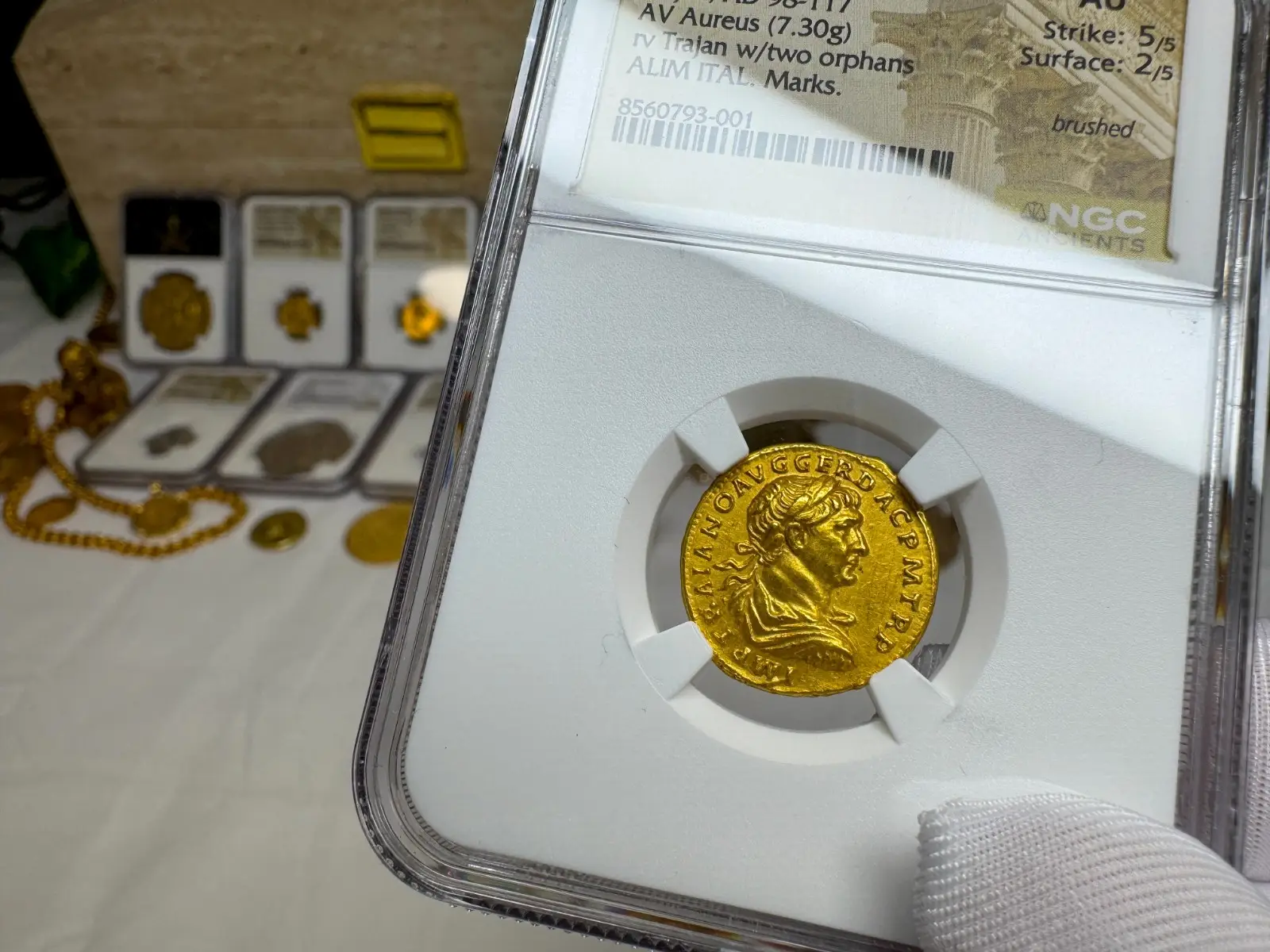  Roman Empire "Trajan- 2nd of 5 Good Emperors" 98AD Aureus NGC AU Gorgeous!  3