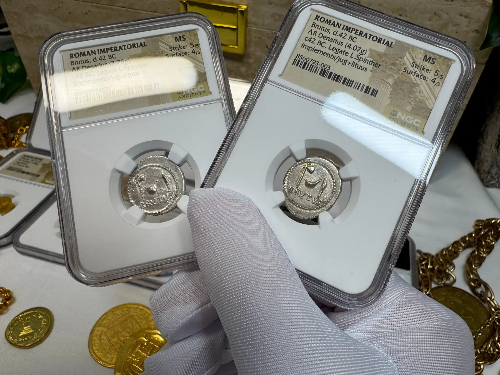NGC MS! Roman Imperatorial "Marcus Brutus" 42BC Denarius Military Mint #793-003 6