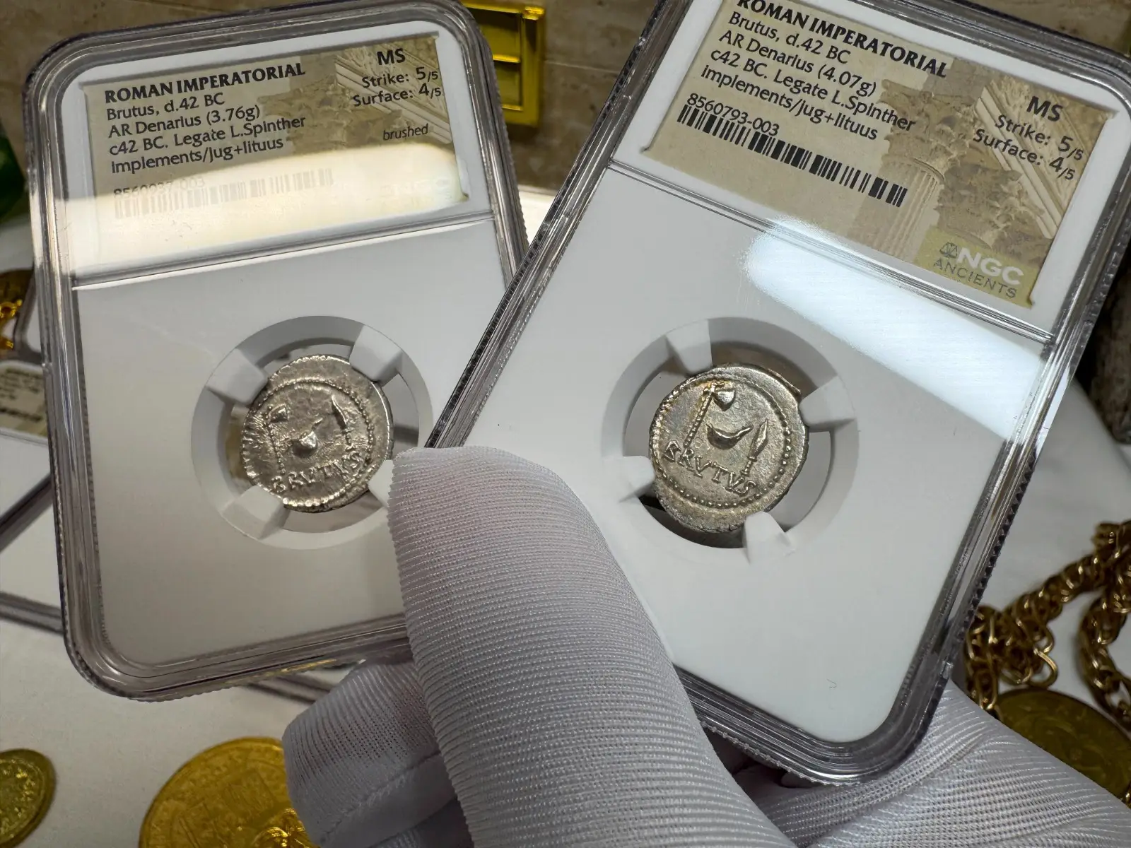 NGC MS! Roman Imperatorial "Marcus Brutus" 42BC Denarius Military Mint #793-003 13