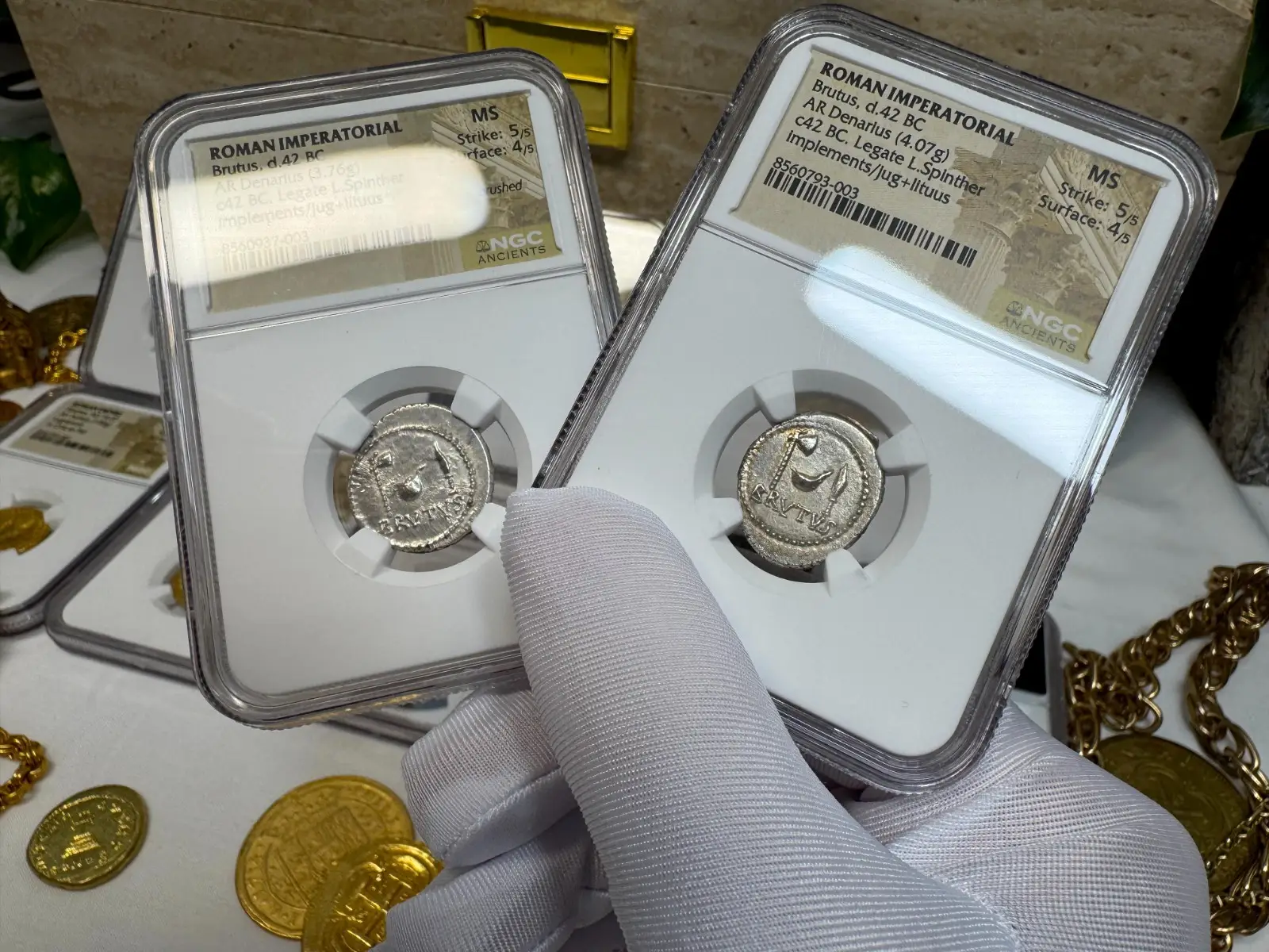 NGC MS! Roman Imperatorial "Marcus Brutus" 42BC Denarius Military Mint #793-003 20