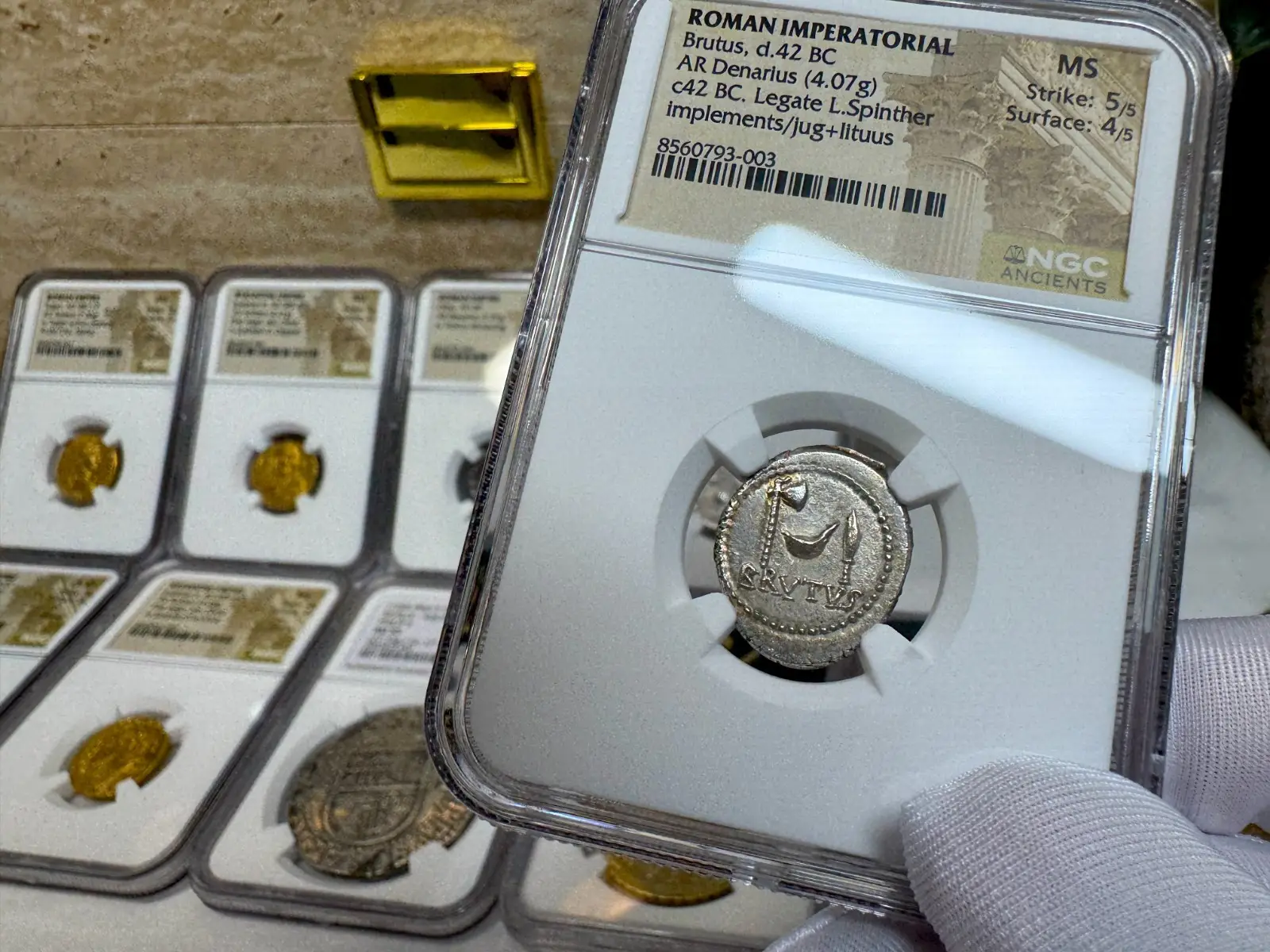 NGC MS! Roman Imperatorial "Marcus Brutus" 42BC Denarius Military Mint #793-003 8