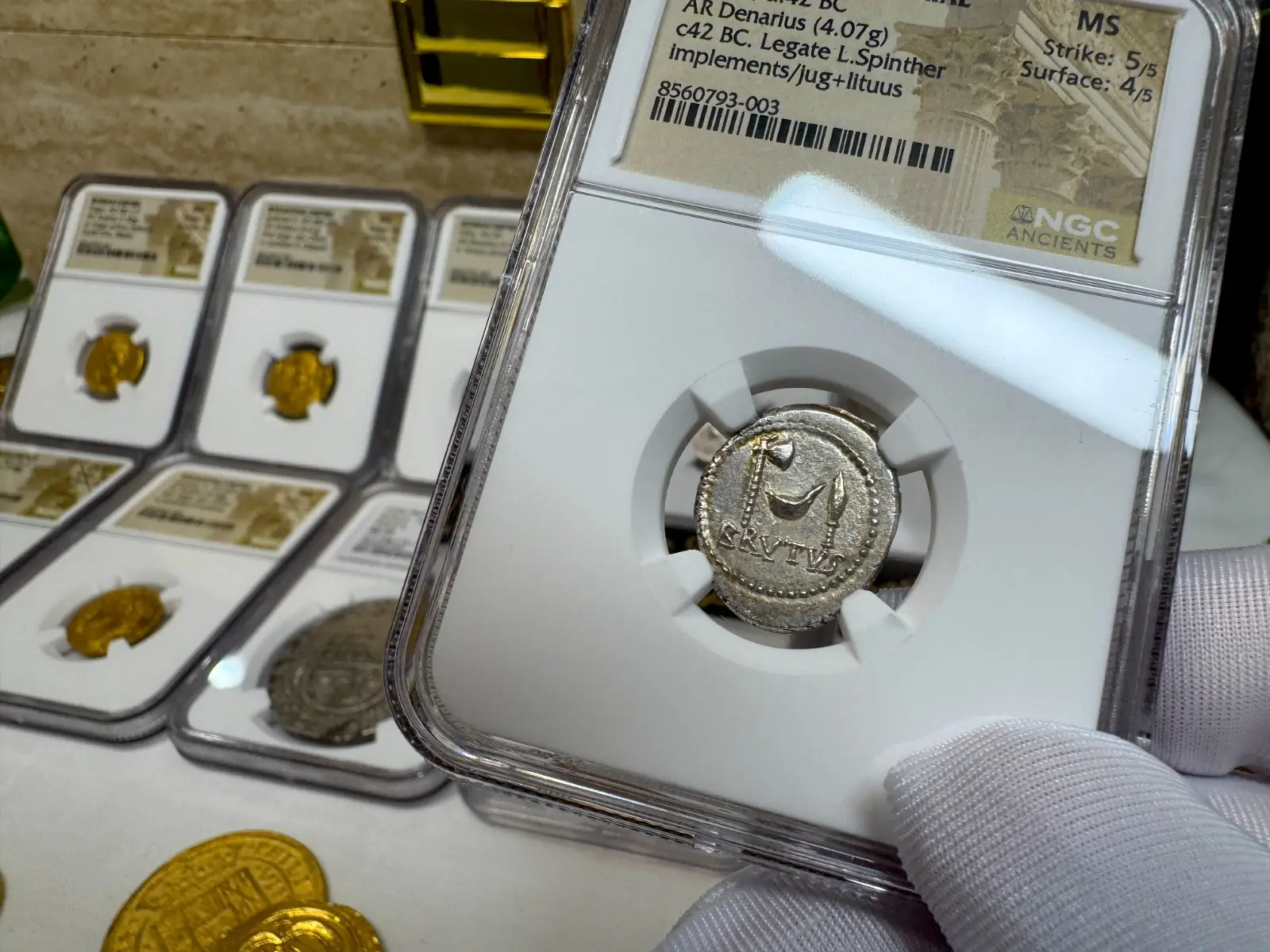 NGC MS! Roman Imperatorial "Marcus Brutus" 42BC Denarius Military Mint #793-003 19