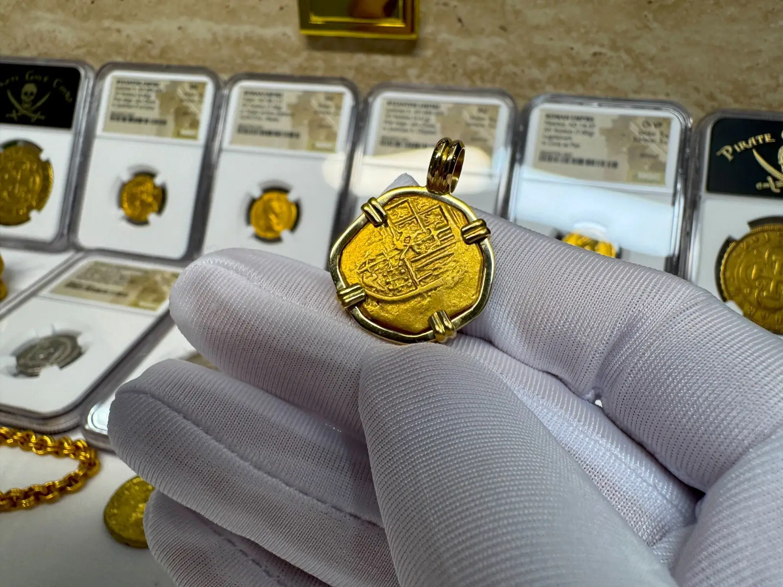 Spain 2 Escudos 1598-21 Pendant 18kt Necklace 10.7gm Jewelry 5