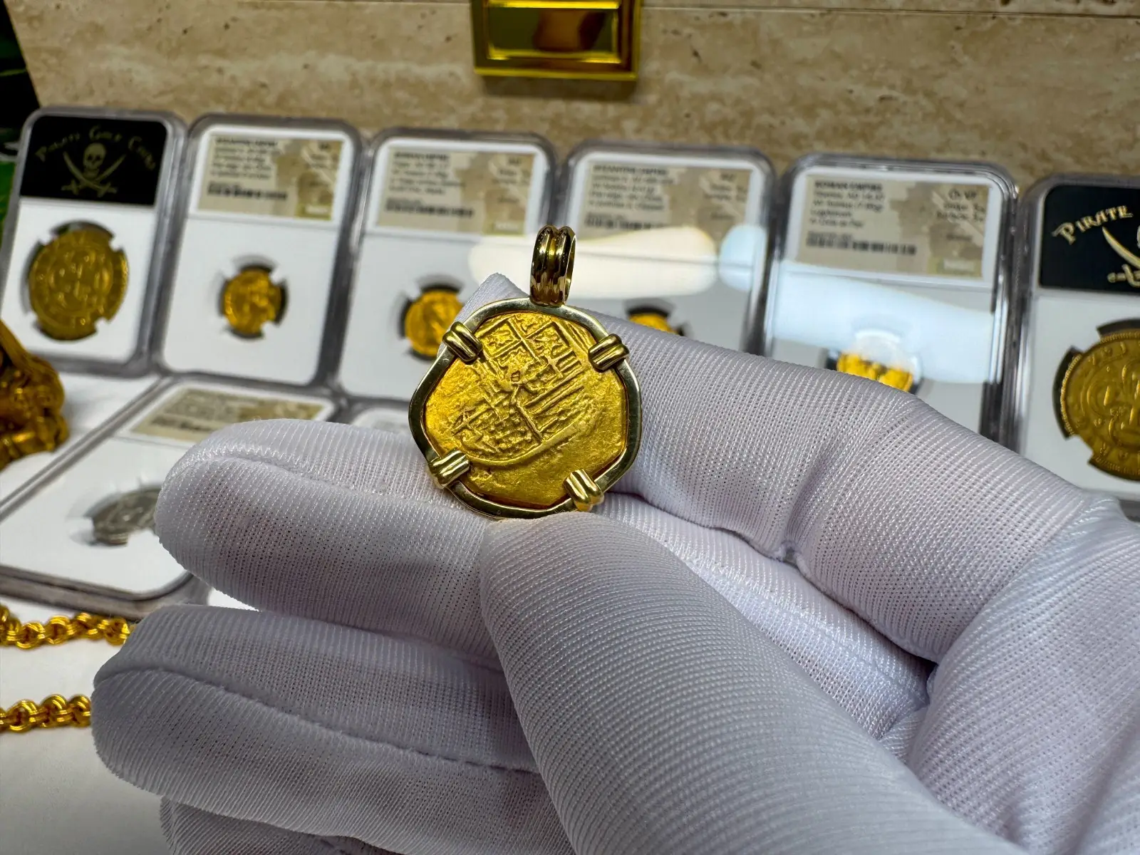 Spain 2 Escudos 1598-21 Pendant 18kt Necklace 10.7gm Jewelry 13
