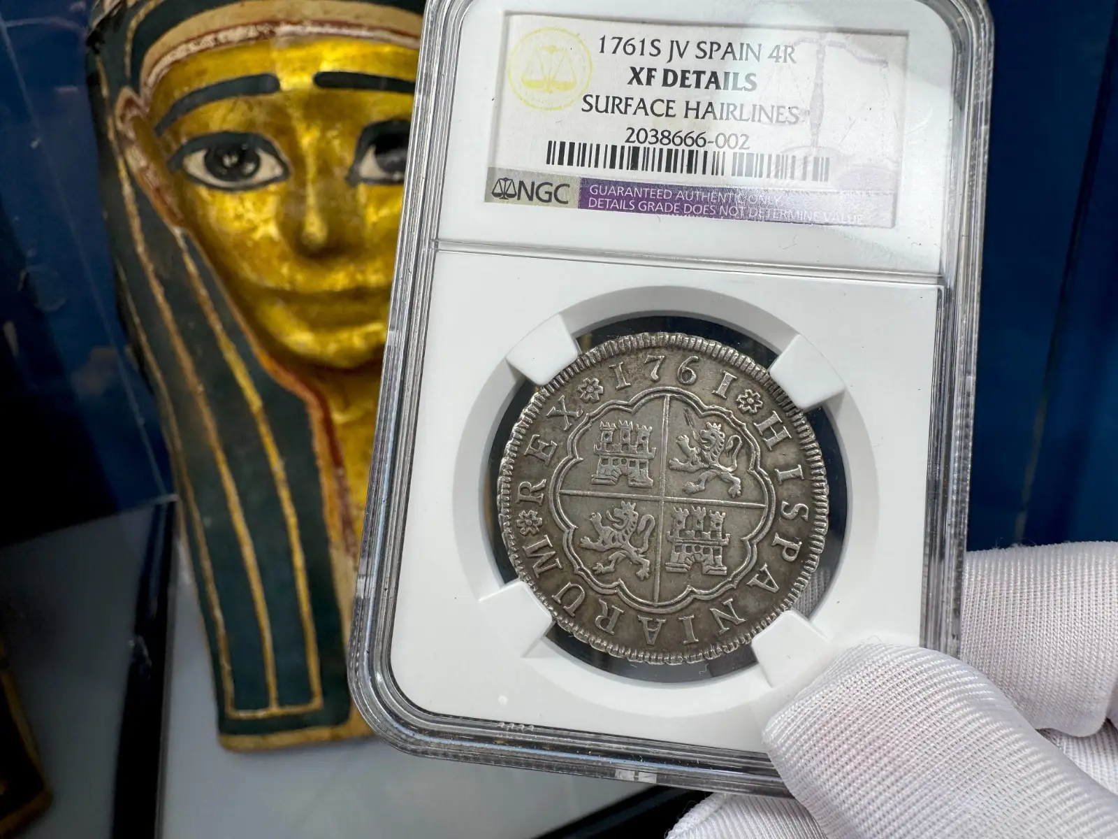 Spain 4 Reales 1761 "Dated" Charles II Seville NGC XF  4