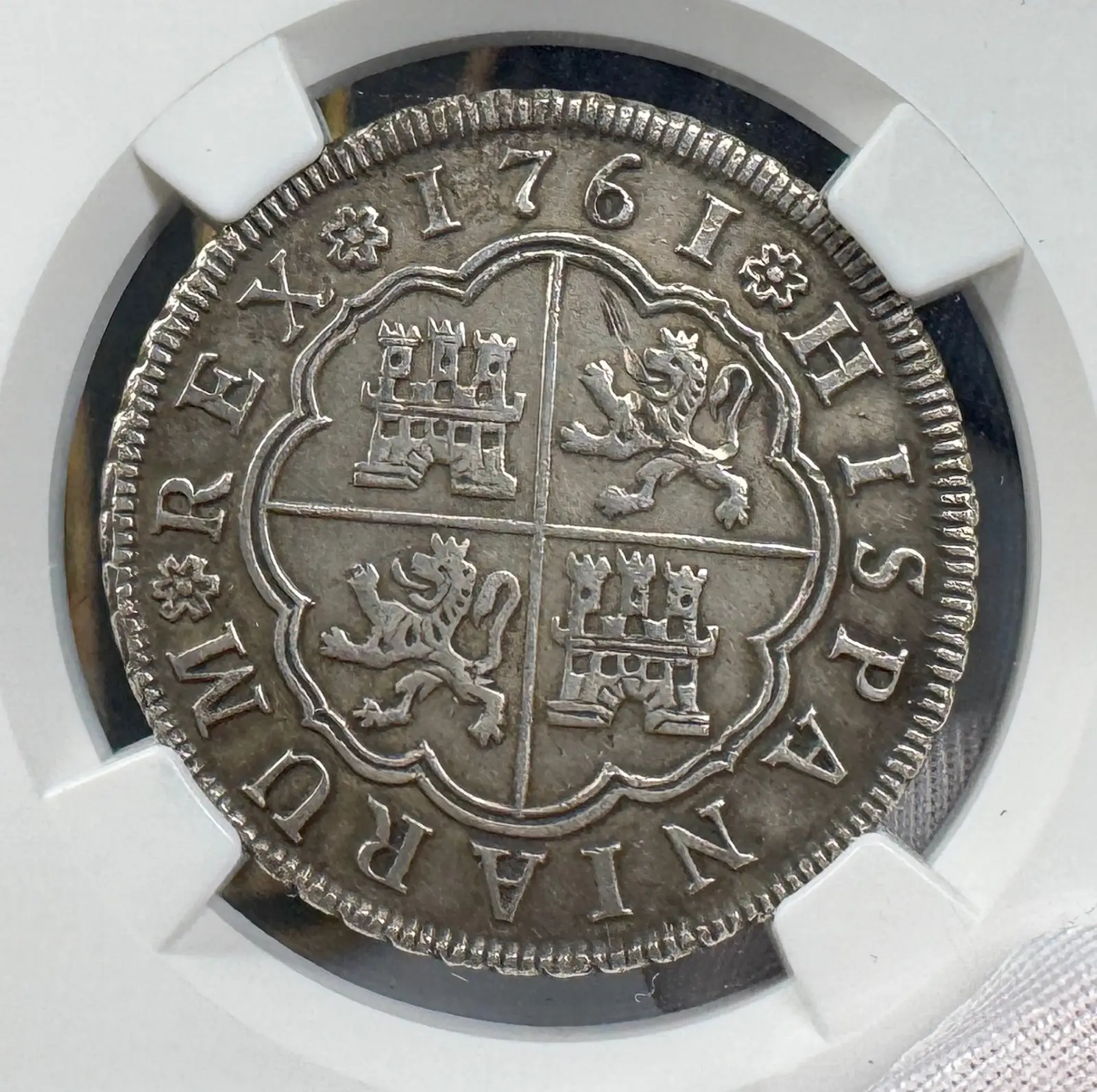 Spain 4 Reales 1761 "Dated" Charles II Seville NGC XF 