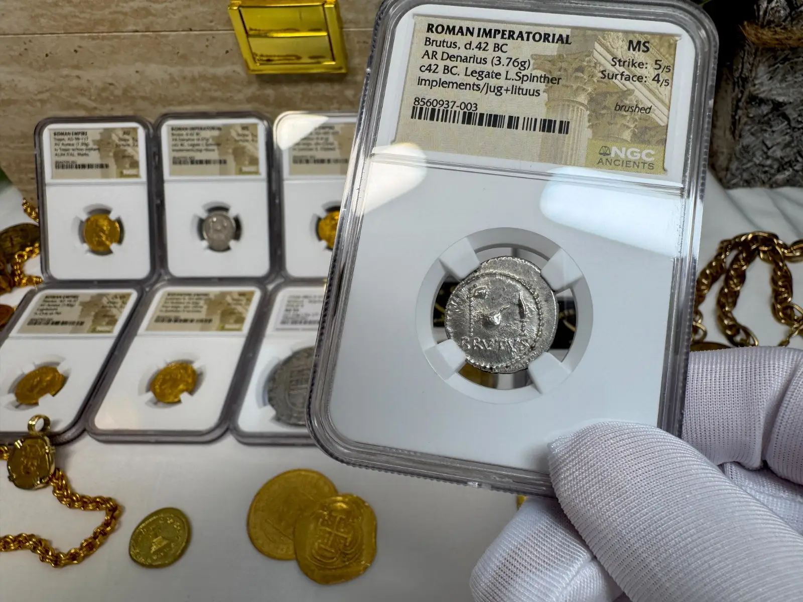 NGC MS! Roman Imperatorial "Brutus" 42BC Denarius Julius Caesar Military #937-003 6